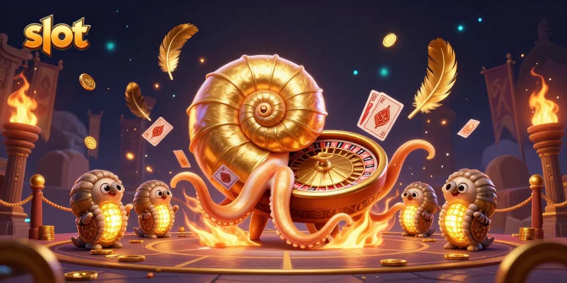 Putar slot dan menangkan jackpot bersama nautilus raksasa dengan efek cahaya emas yang memikat.