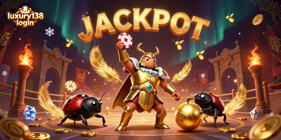 Engage in exciting plays with luxury138 login as a triumphant beetle lifts a poker chip.