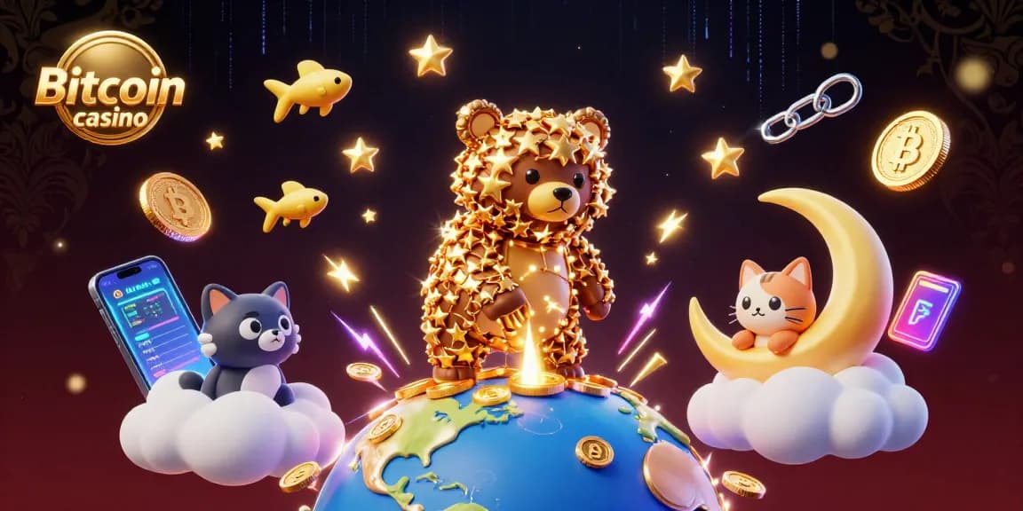 Jouez au Bitcoin casino tout en voyant des étoiles dorées et des pièces brillantes s'élever.