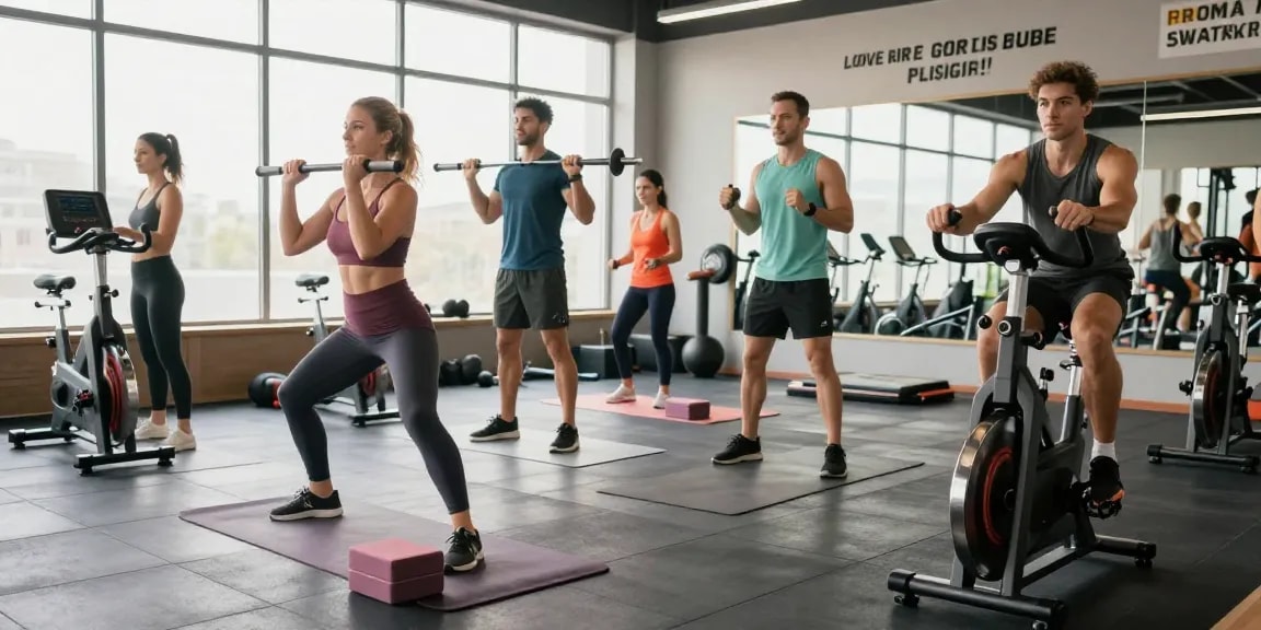 Rokok88 link alternatif promoting healthy lifestyle with diverse individuals exercising in a modern gym