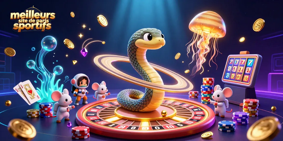 Placer des paris sur les meilleurs sites de paris sportifs avec un serpent aux anneaux de Saturne et des astronautes