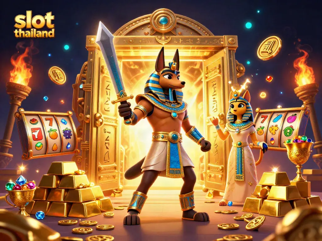 Experience excitement with slot thailand in this vibrant 3D casino scene filled with treasures.