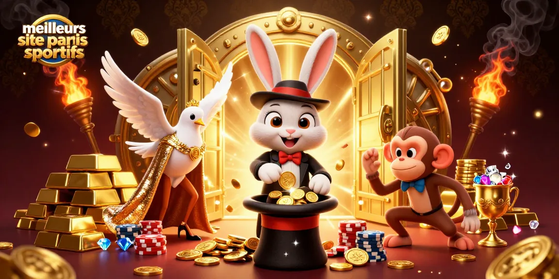 Les meilleurs sites de paris sportifs présentent une scène de jeu captivante avec des personnages en 3D et des éléments de casino.