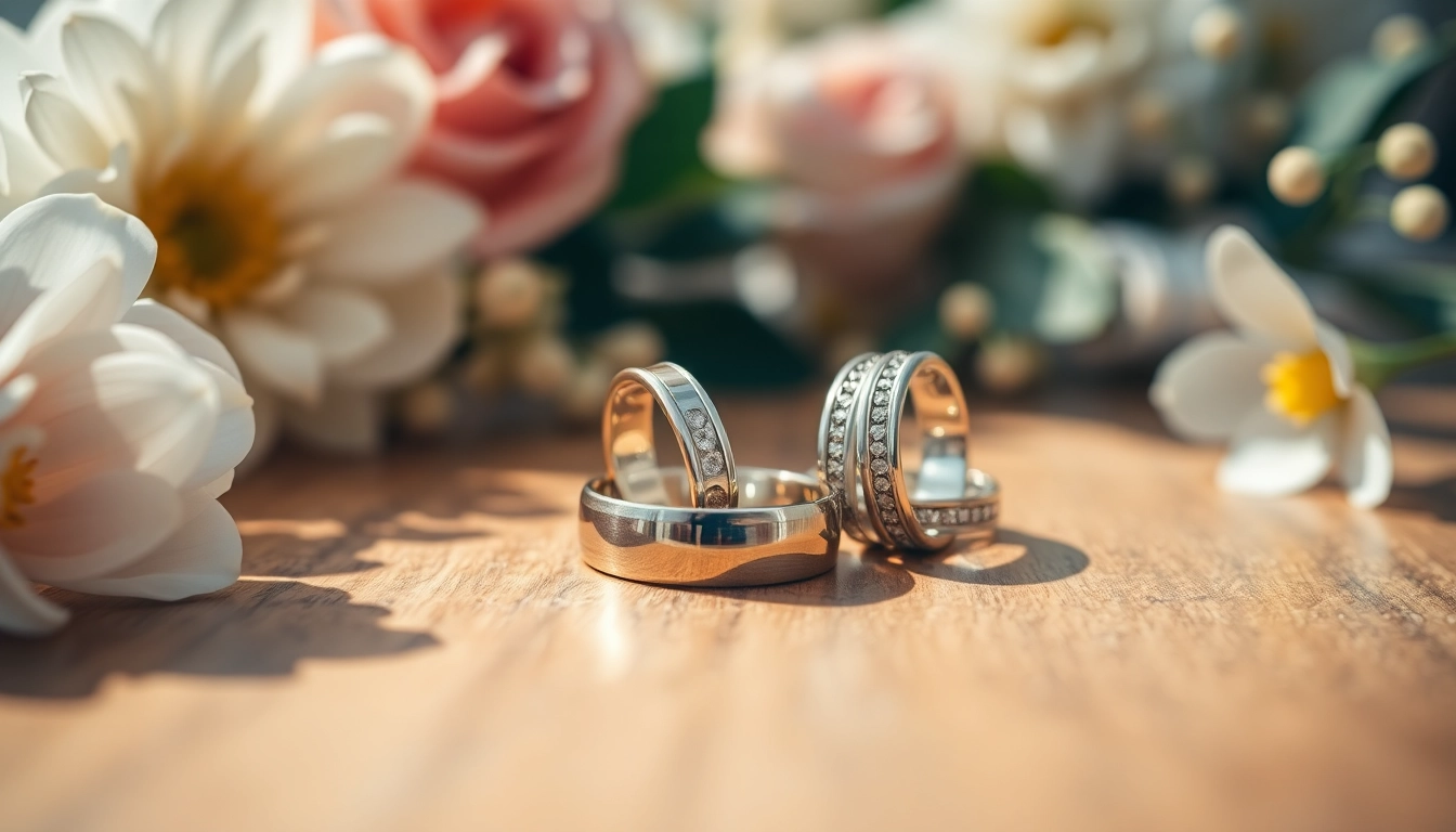 Elegant mens wedding rings showcasing intricate designs on a polished surface, capturing the essence of love.