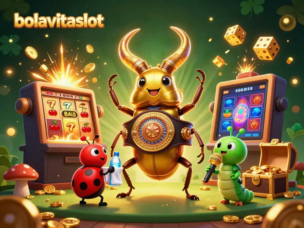 Experience excitement with bolavitaslot as a golden stag beetle and friends celebrate a huge jackpot win in vivid detail.
