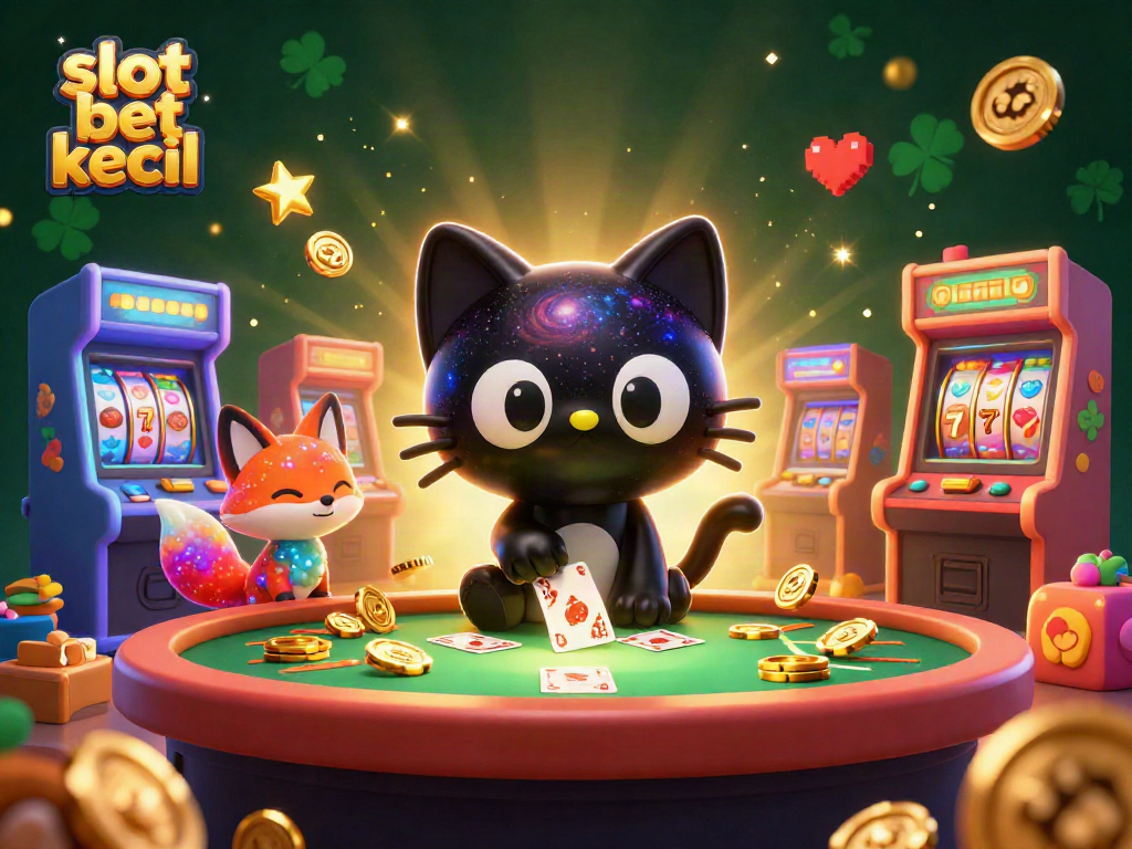Experience thrilling slot bet kecil action with a cosmic casino cat and fox, surrounded by vibrant arcade games.