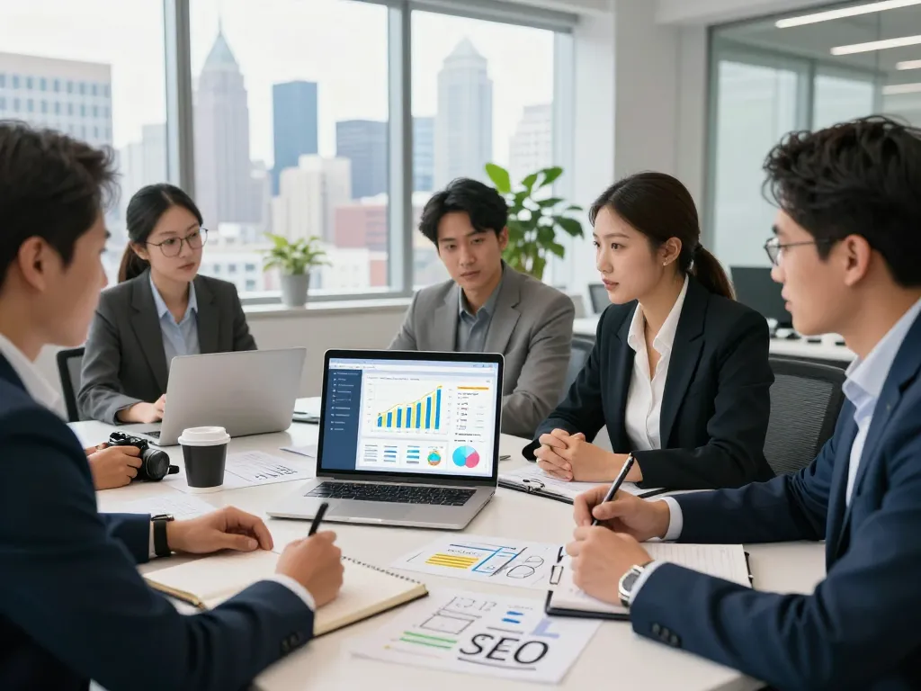 Focused team strategizing effective New York SEO Services in a bright NYC office.