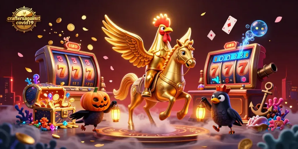 craftersagainstcovid19 merayakan permainan kasino dengan simbol slot dan petunjuk jackpot yang menarik