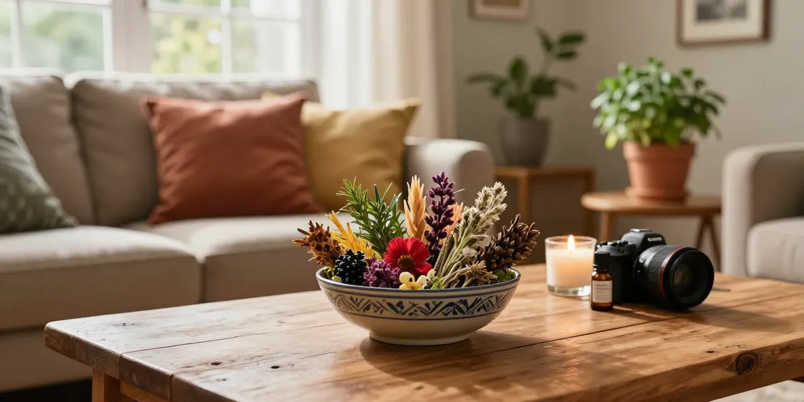 Buy aromatic herbal potpourri displayed in a cozy home setting with essential oils and candles.