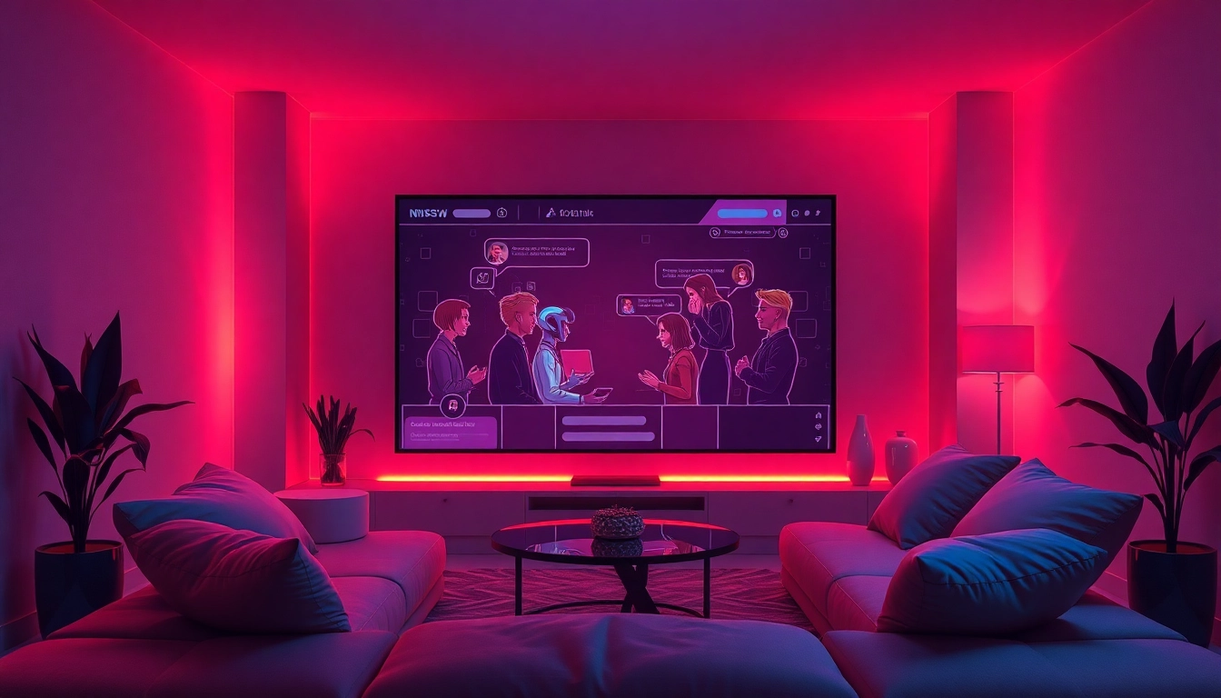 NSFW AI chat interaction with immersive digital characters in a cozy space.