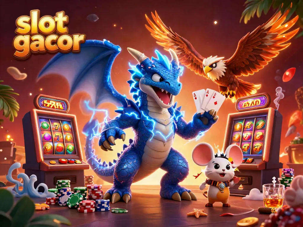Pengganda slot gacor menampilkan simbol jackpot dan karakter kartun dalam aksi.