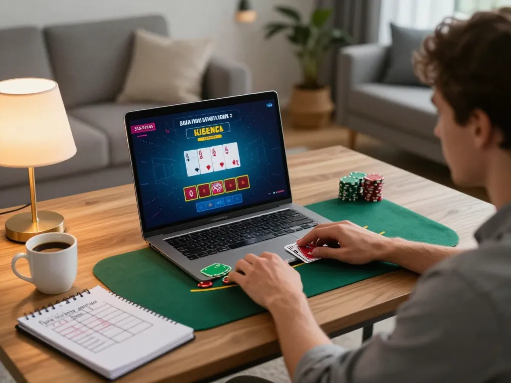 Engaging in live dealer blackjack at home, highlighting casino non aams legali gaming strategies.