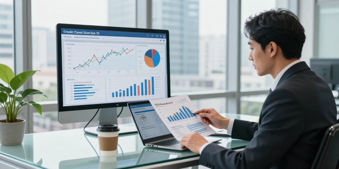 Consultant analyzing 신용카드현금화 trends in a modern financial office.