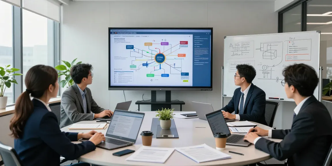 Team collaborating on asset tracing strategies in a modern office with data visualizations.