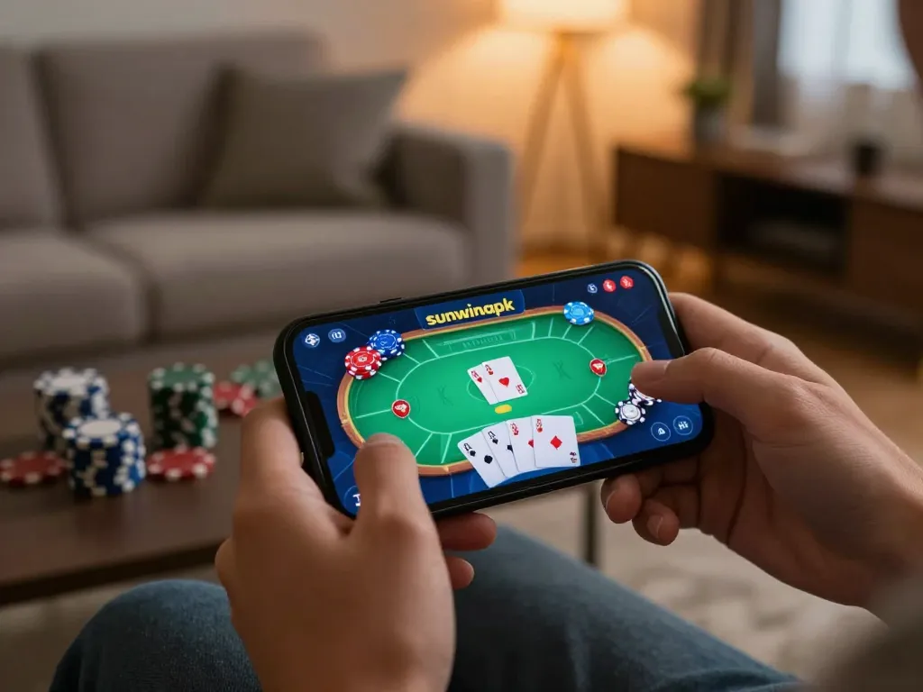 Engaging gameplay on the sunwinapk app includes a vibrant poker interface for strategic bets.