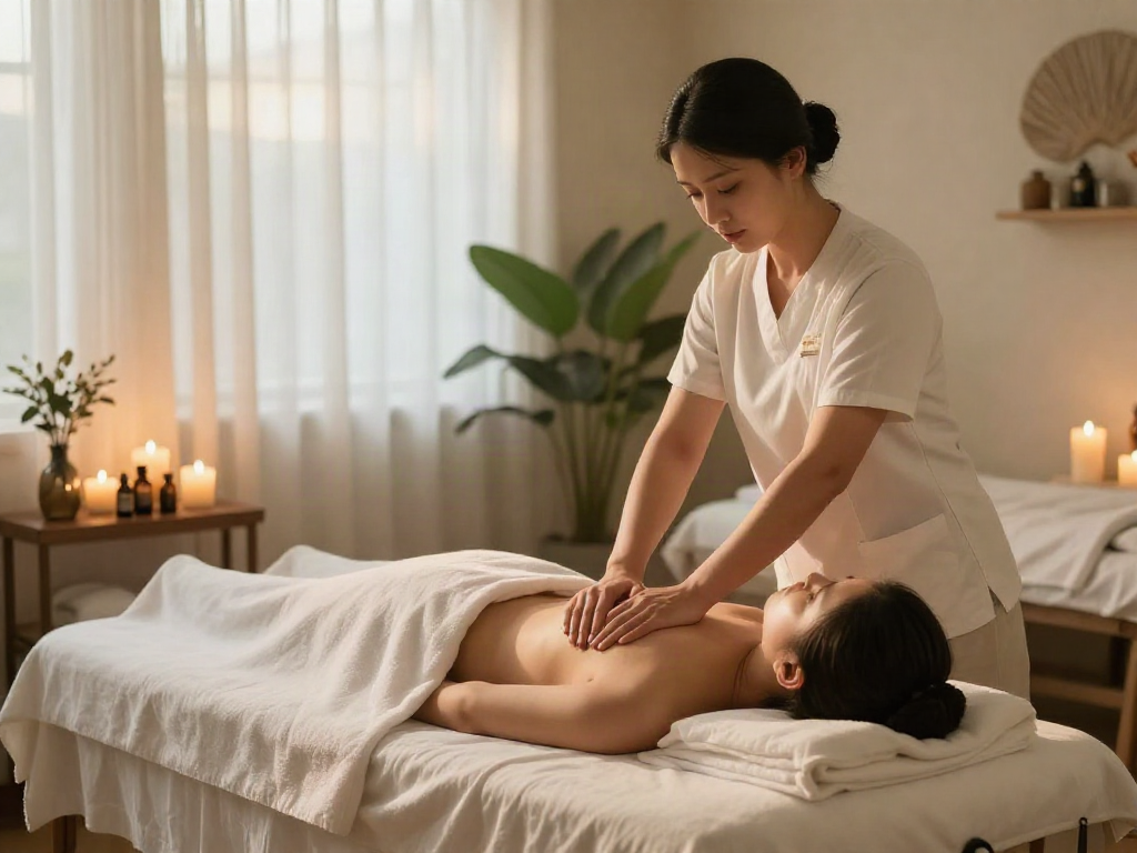 역삼동출장마사지 in a tranquil spa environment with soothing decor and a therapist.
