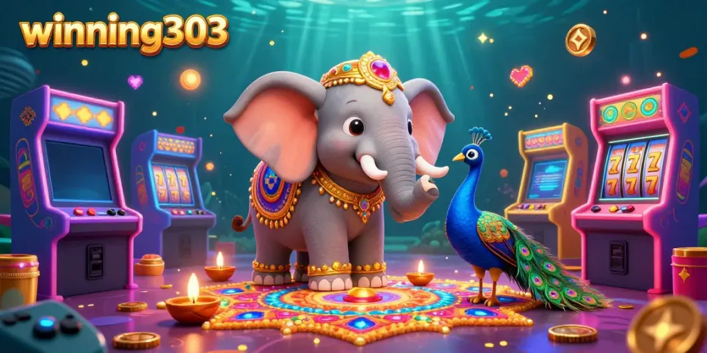 Experience the magic of winning303 with vibrant 3D casino elements and charming characters.