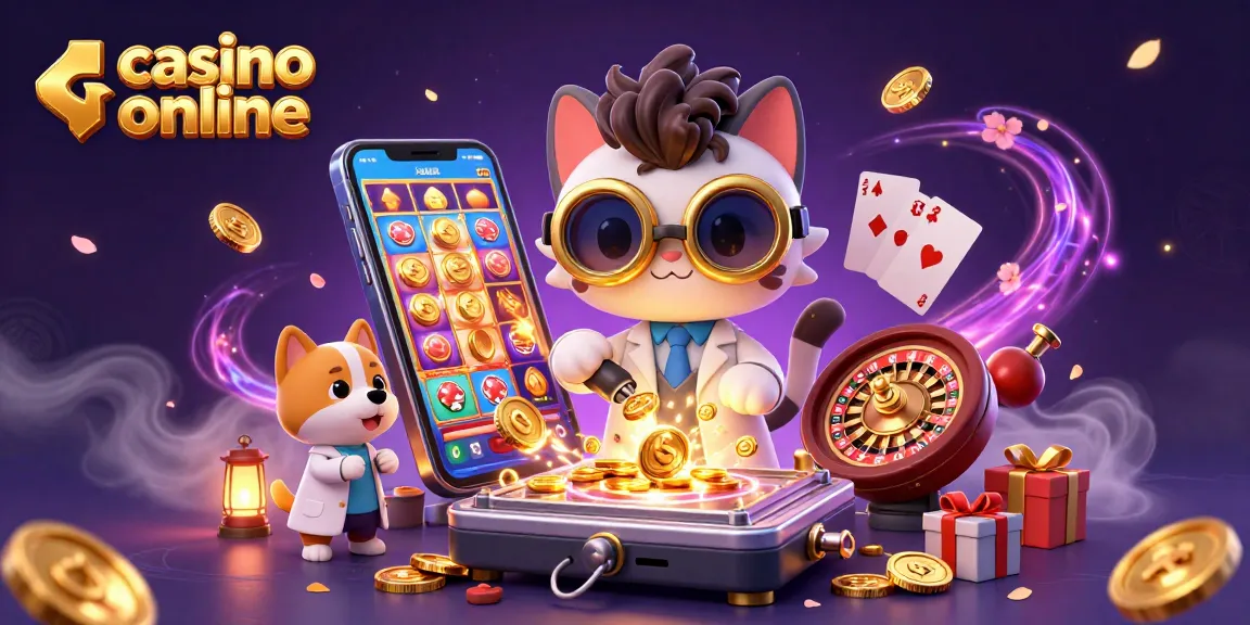 Rejoignez l'excitation de cette scène de casino en ligne vibrante avec des pièces d'or et des éléments de jeu dynamiques !