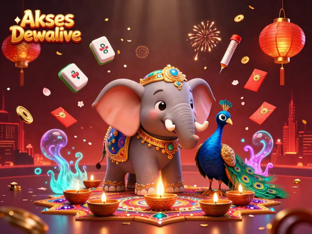 Akses Dewalive game scene featuring Diwali-themed characters and festive elements for online gambling.