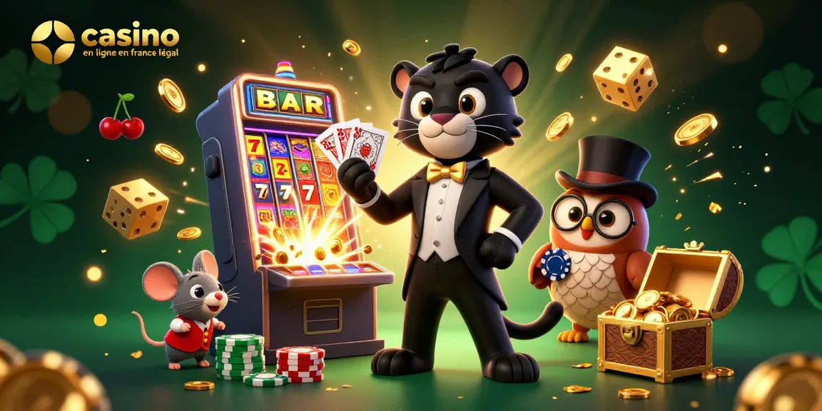 Jouer avec style sur un casino en ligne en France légal, une illustration dynamique de la chance avec des symboles de jeux.