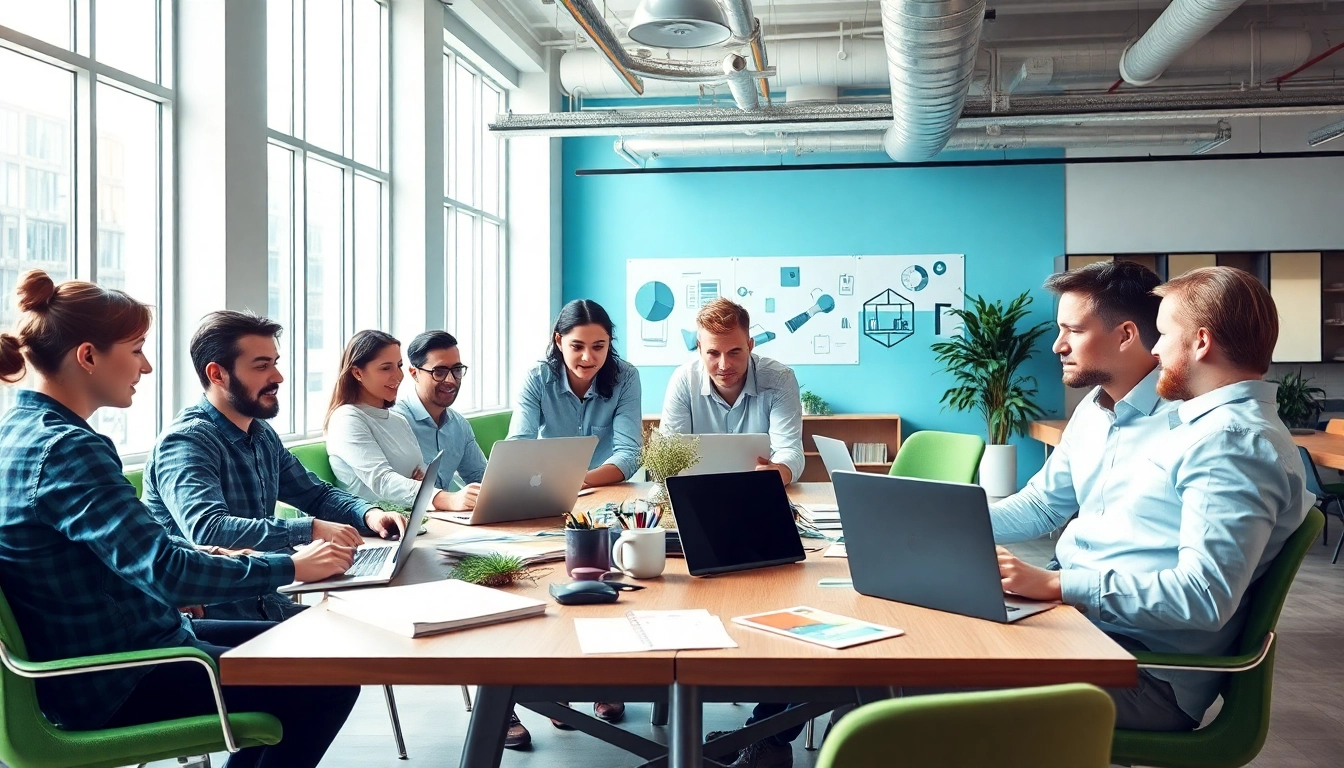 Werbeagentur-Team arbeitet kreativ an Webdesign-Projekten in modernem Büro.