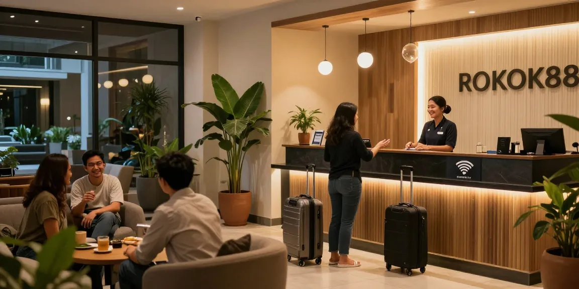 Welcoming atmosphere at ROKOK88 hotel in Kebayoran Baru, featuring friendly reception and cozy lobby. https://rokok88.io
