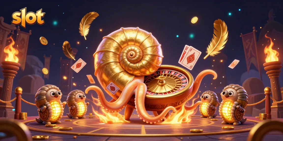 Putar slot dan menangkan jackpot bersama nautilus raksasa dengan efek cahaya emas yang memikat.