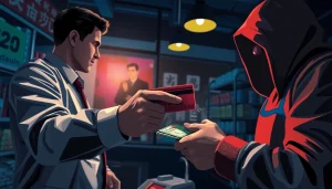 카드깡과 관련된 불법 거래를 보여주는 장면의 일러스트입니다.