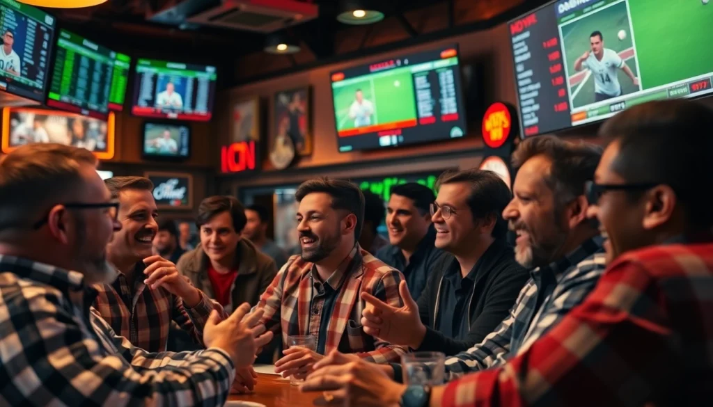 Engaged bettors enjoying their experience at sports betting sites India surrounded by lively atmosphere.