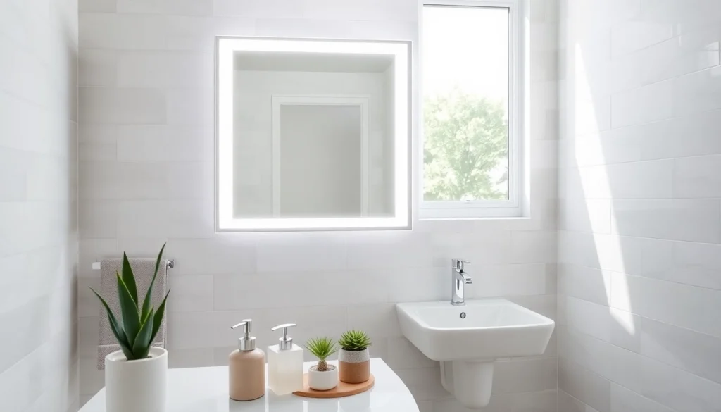 Der spiegelschrank led strahlt modernes Design mit sanfter Beleuchtung im Badezimmer aus.