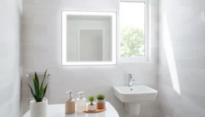 Der spiegelschrank led strahlt modernes Design mit sanfter Beleuchtung im Badezimmer aus.