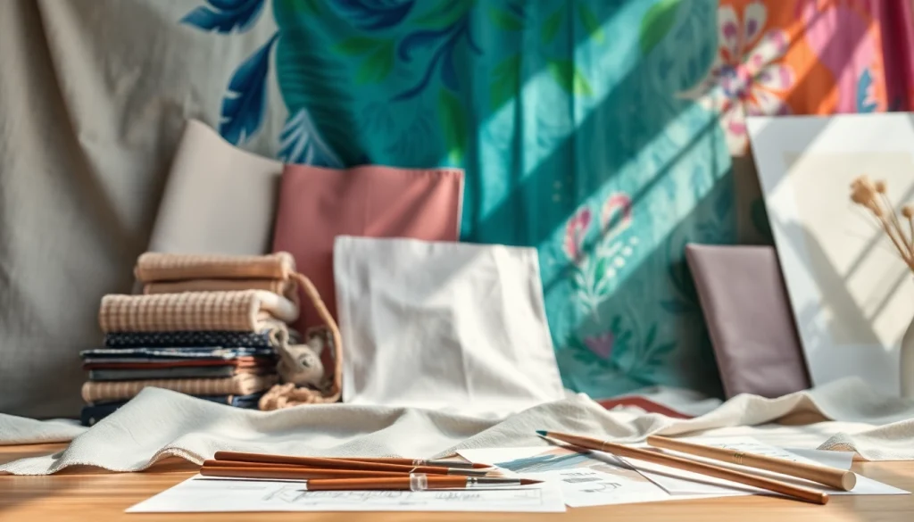 Ontdek canvas stoffen met unieke patronen en texturen in een creatieve omgeving.