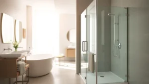 Die hochwertigen Produkte von sonni sanitär GmbH in einem eleganten Badezimmer-Setup präsentieren.