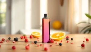 Faszination mit elf bar elfa: eleganter Vape umgeben von frischen Früchten.