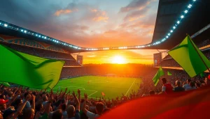 축구중계의 생생한 전경과 열정적인 팬들이 있는 스포츠 경기장 모습