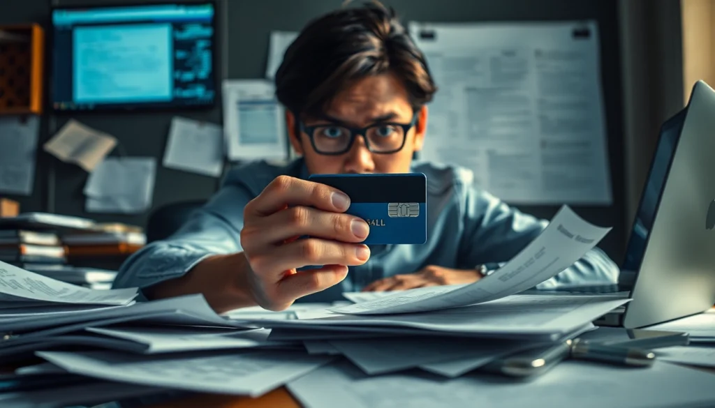 카드깡에 관련된 재정 거래 상황에서 걱정하는 사람을 나타냅니다.