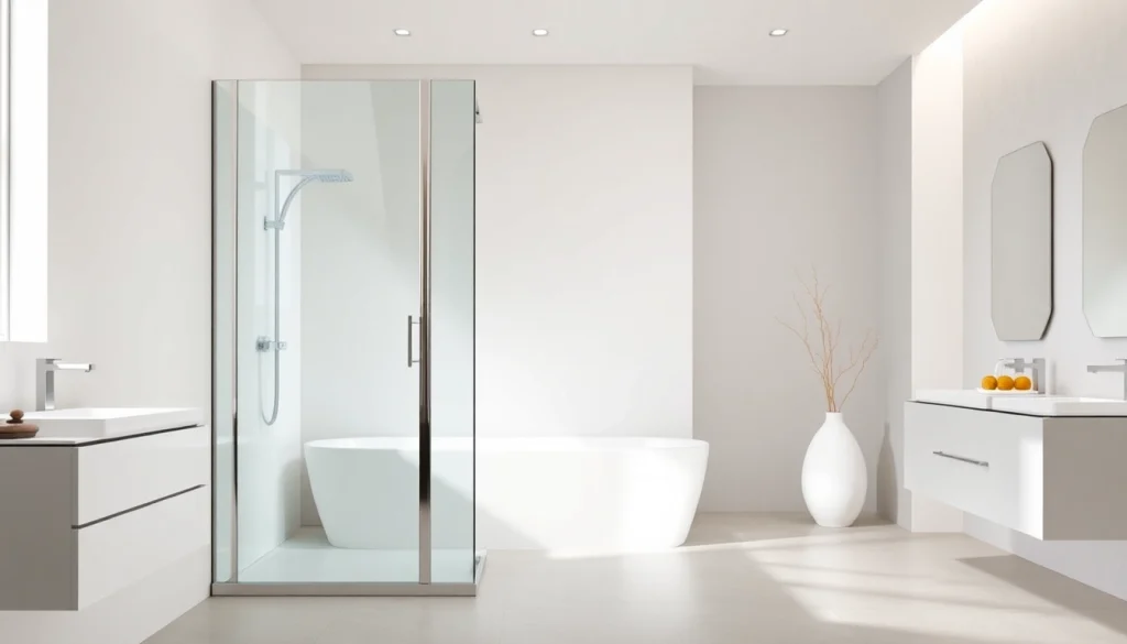 Paroi de douche 150x200 illustrant un style moderne en verre clair et cadre épuré