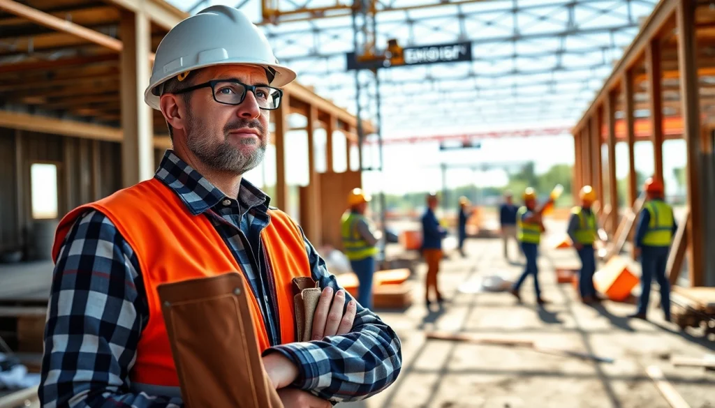 New Jersey Construction Manager supervising a busy construction site with teamwork in action.