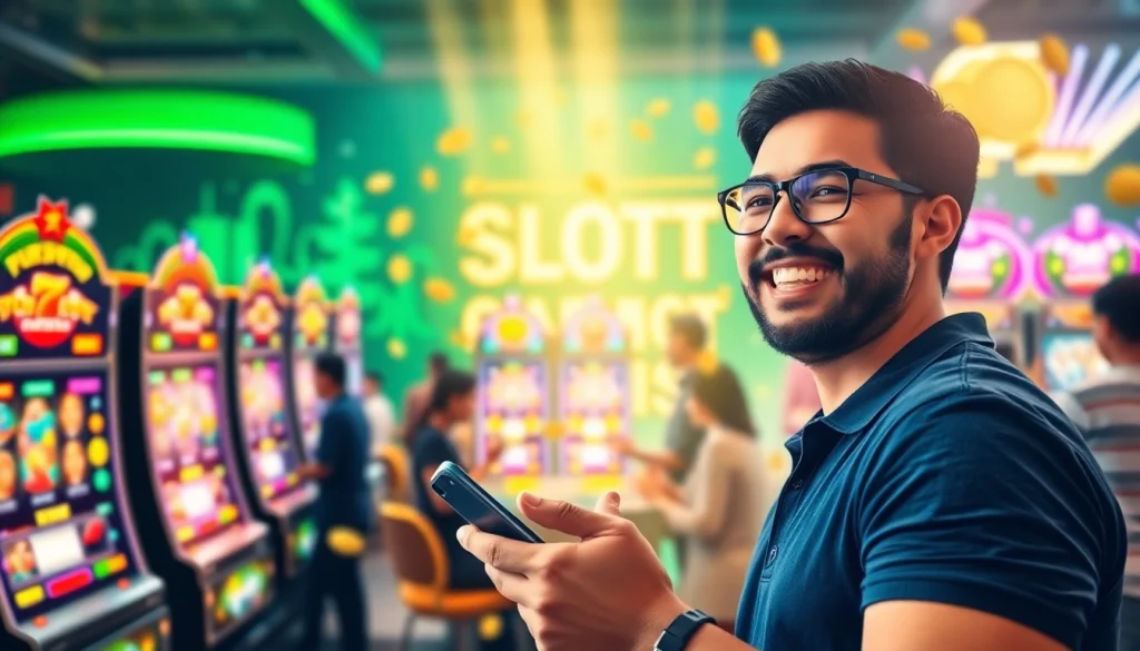 Menampilkan gambar slot deposit pulsa yang menarik dan interaktif dalam suasana permainan yang ceria.