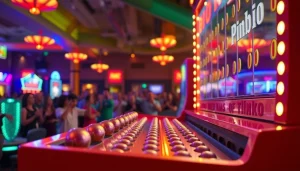 Menang dalam permainan plinko slot dengan bola yang jatuh dan papan yang cerah.