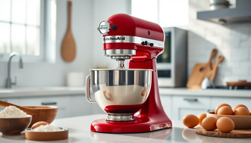 Using a KitchenAid mixer NZ for baking delicious recipes with vibrant red design.