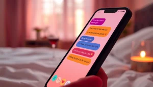 Engaging AI sexting chat displayed on a smartphone screen in a cozy setting.