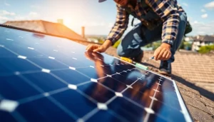 Installers working on solar panel installation Derby rooftops with energy-efficient solutions.