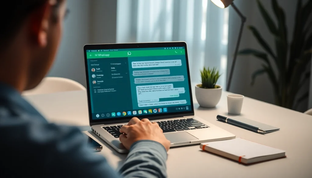 在现代笔记本电脑上使用 WhatsApp网页版，展示消息功能。