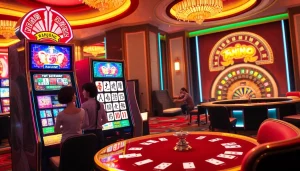 Rasakan sensasi slot demo Mahjong yang mendebarkan saat pemain menikmati permainannya di kasino yang ramai dan penuh warna.