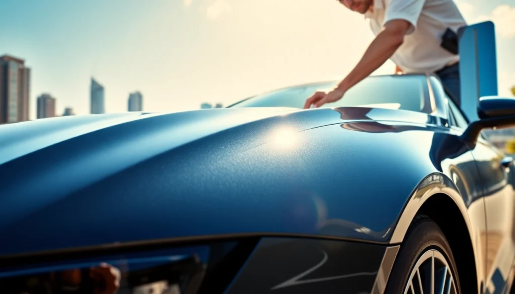 PPF Chattanooga installation showcasing a professional applying Paint Protection Film on a luxury car.