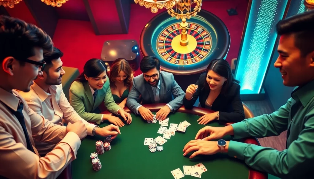 Adegan poker yang mendebarkan menampilkan Datukwin Alternatif dengan para penjudi yang bersemangat di meja mewah.