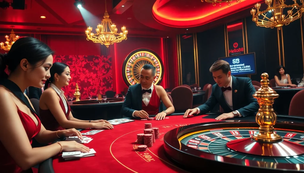 Experience the excitement at hello88.com with players engaging at a luxurious casino table.