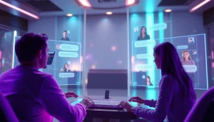 A dynamic nsfw ai chatbot interface showcasing user interaction in a futuristic digital environment.