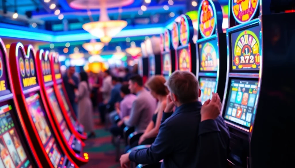 Permainan slot deposit 1k yang mendebarkan dengan mesin berwarna-warni di kasino.